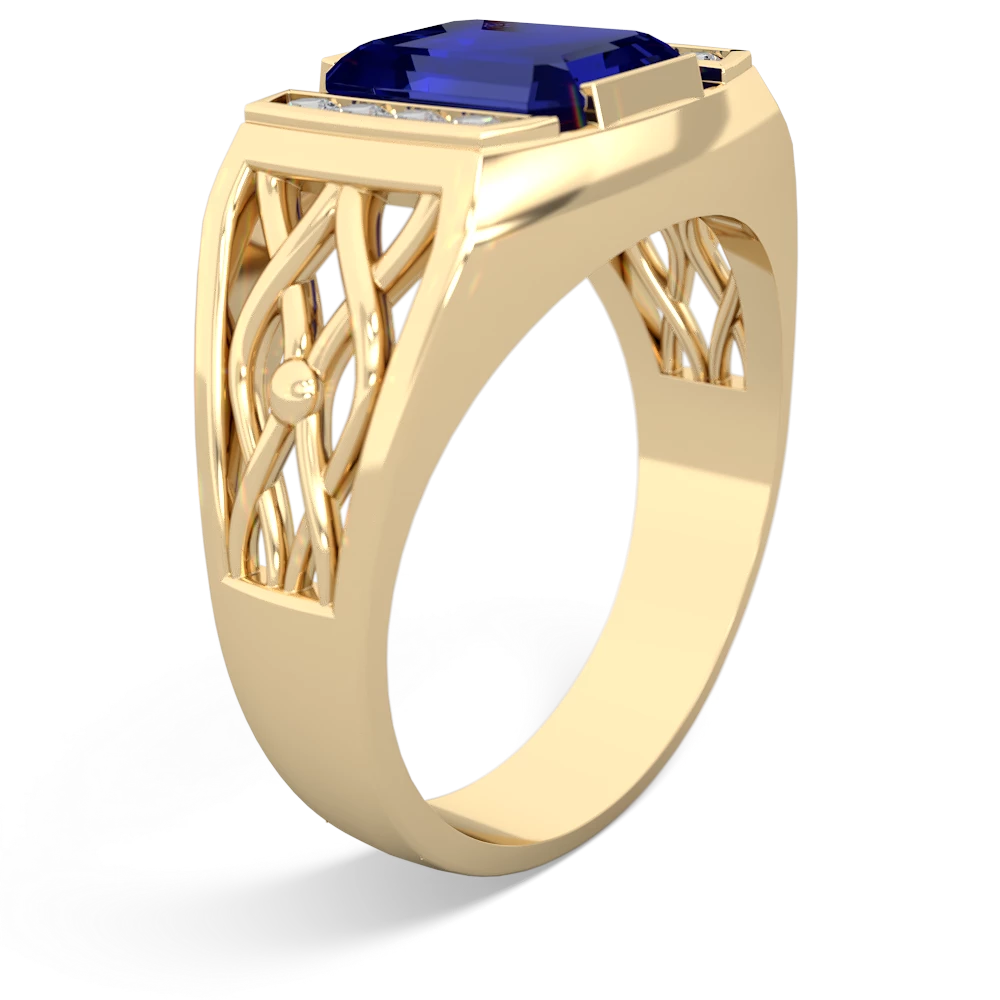 Lab Sapphire Men's Vine 14K Yellow Gold ring R0490