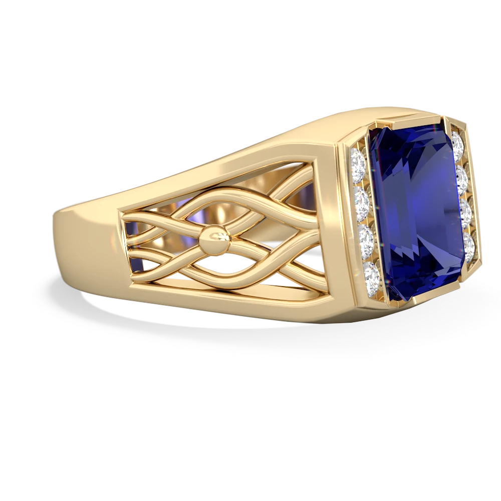 Lab Sapphire Men's Vine 14K Yellow Gold ring R0490