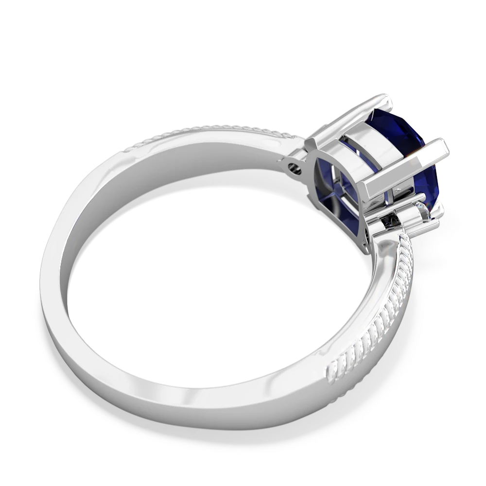 Lab Sapphire Cushion Rope 14K White Gold ring R2484