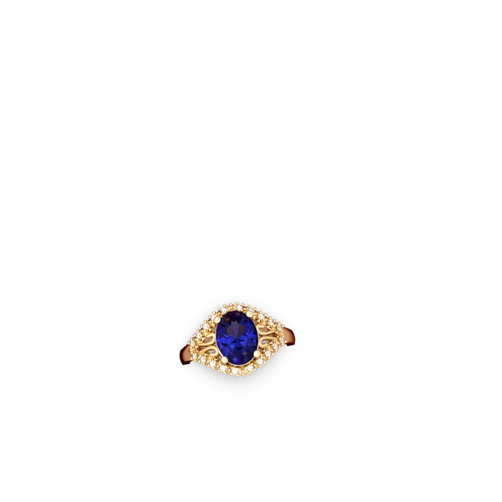 Lab Sapphire Antique Style Cocktail 14K Yellow Gold ring R2564