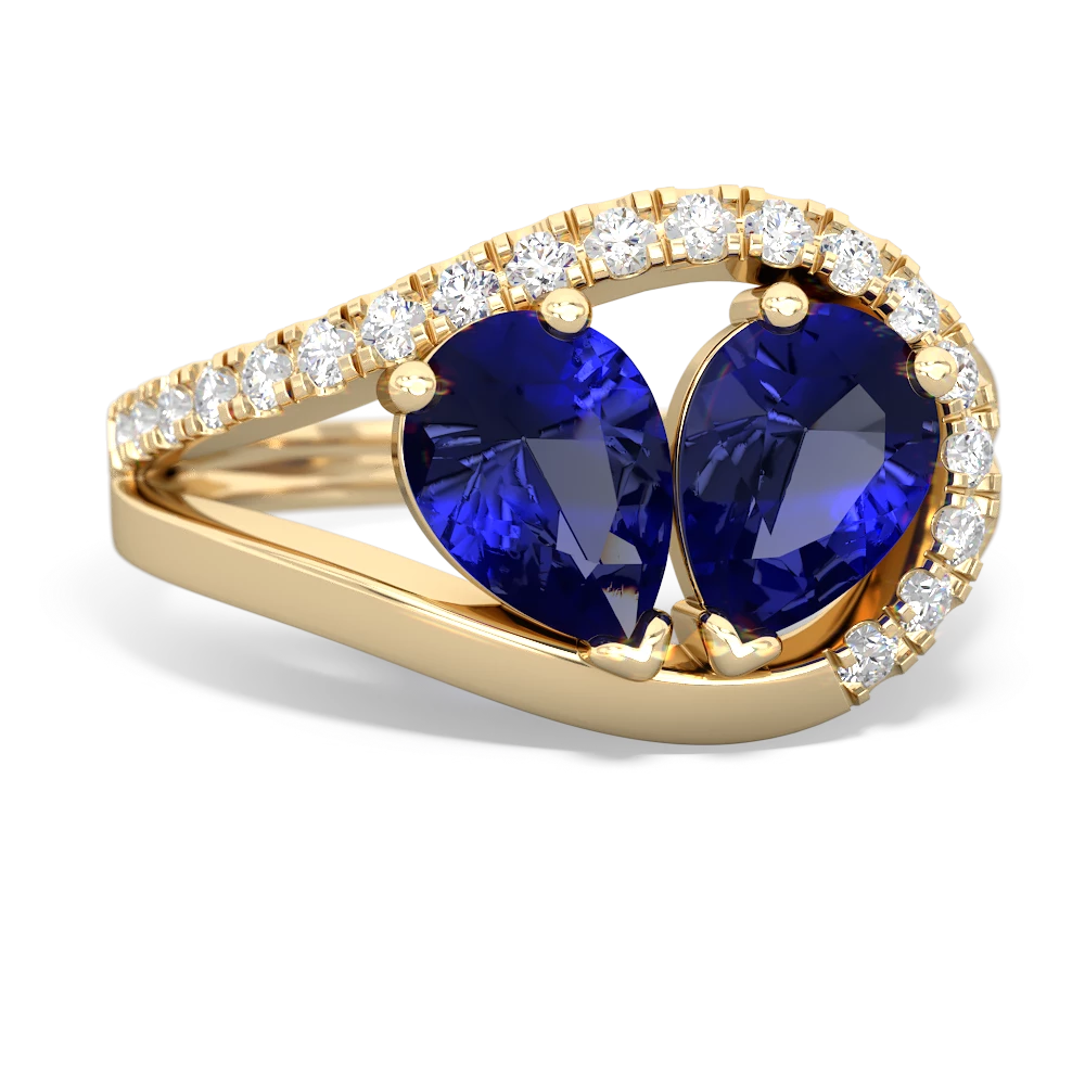 Lab Sapphire Nestled Heart Keepsake 14K Yellow Gold ring R5650