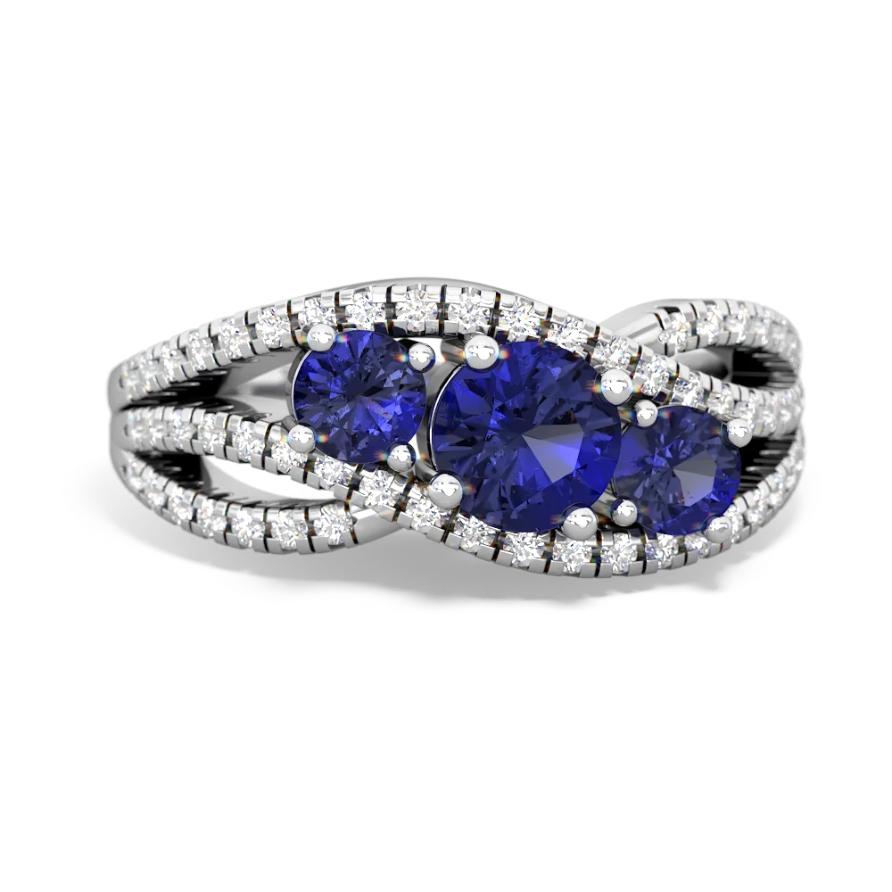 Lab Sapphire Three Stone Aurora 14K White Gold ring R3080