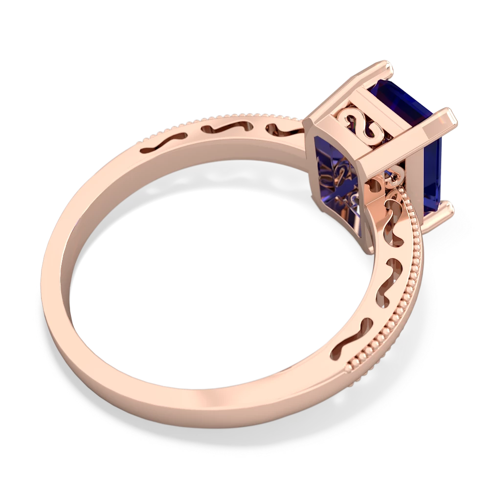 Lab Sapphire Milgrain Scroll 14K Rose Gold ring R2338