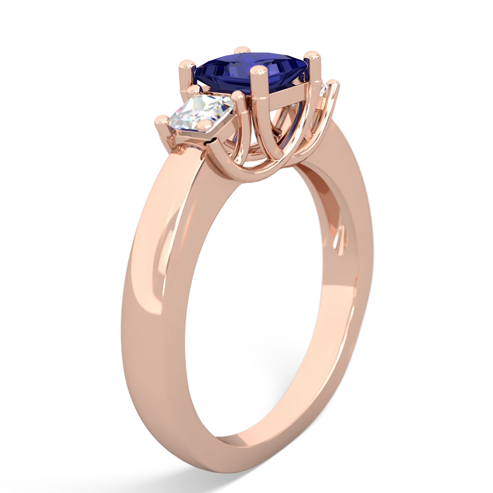 Lab Sapphire Three Stone Trellis 14K Rose Gold ring R4015