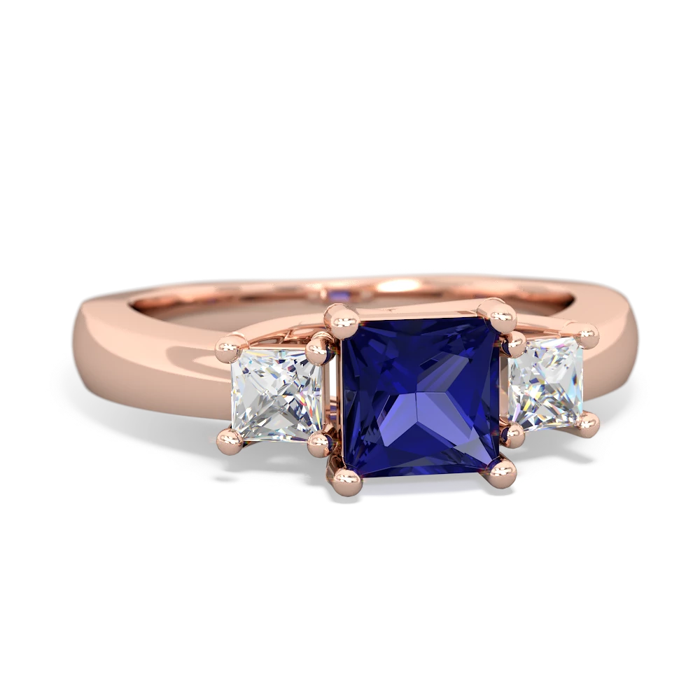 Lab Sapphire Three Stone Trellis 14K Rose Gold ring R4015