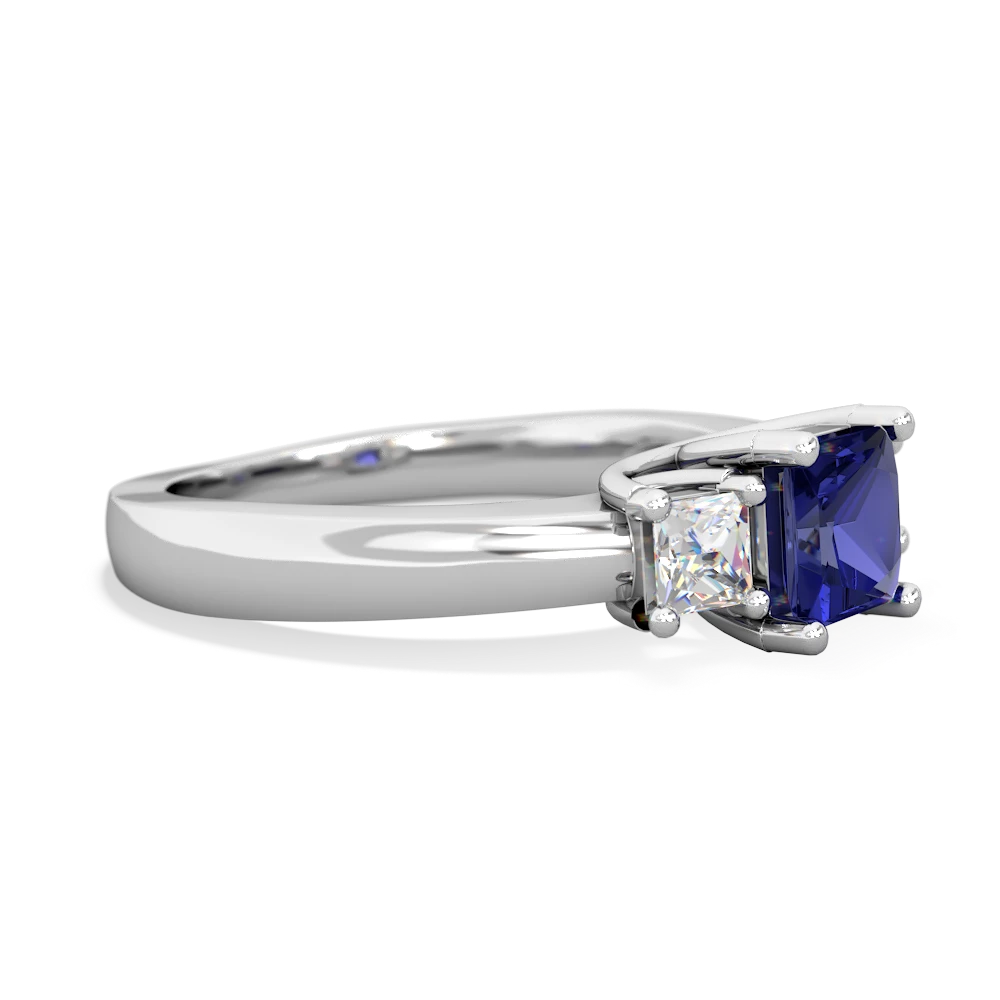 Lab Sapphire Three Stone Trellis 14K White Gold ring R4015