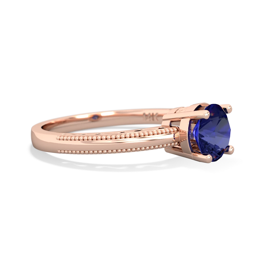 Lab Sapphire Milgrain Filigree 14K Rose Gold ring R5090