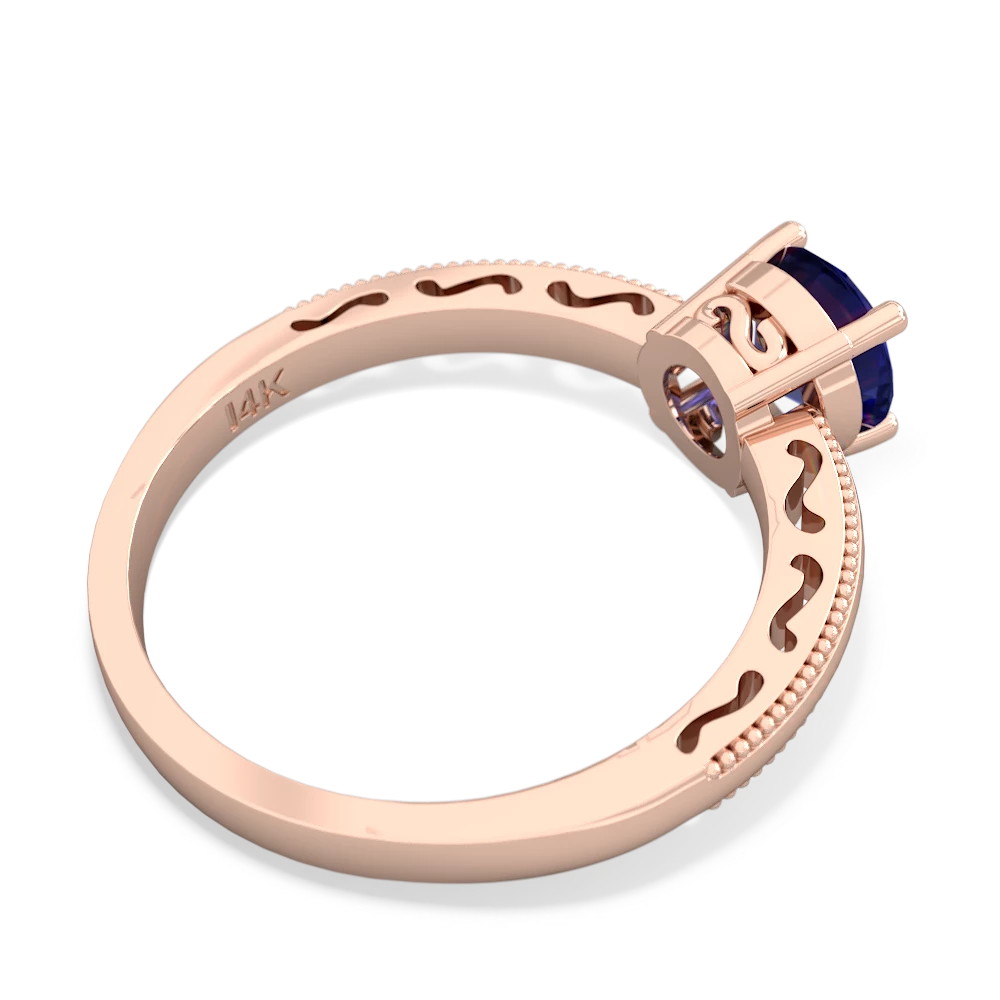 Lab Sapphire Milgrain Filigree 14K Rose Gold ring R5090