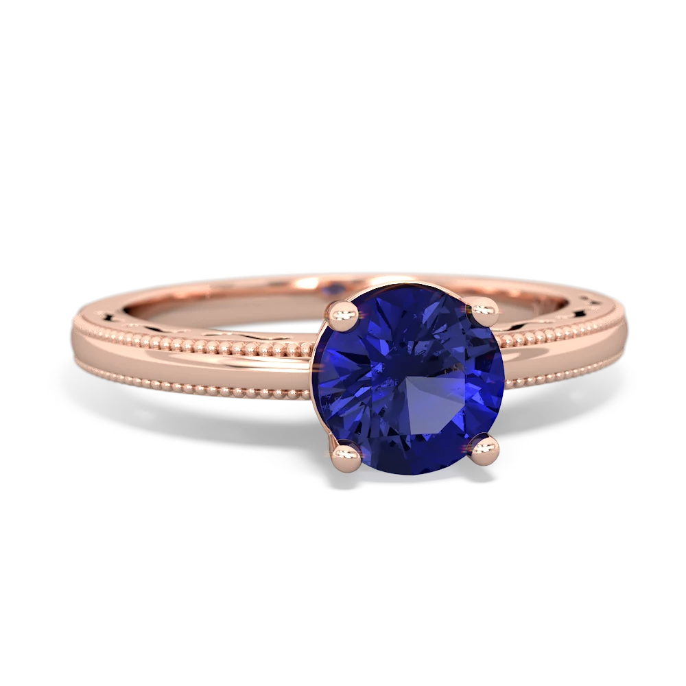 Lab Sapphire Milgrain Filigree 14K Rose Gold ring R5090