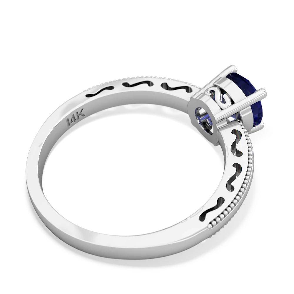 Lab Sapphire Milgrain Filigree 14K White Gold ring R5090