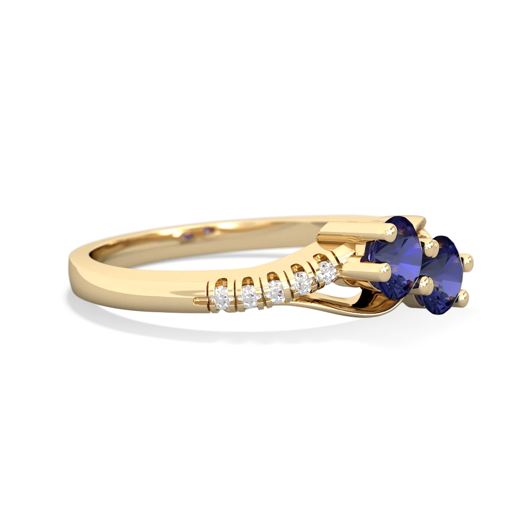 Lab Sapphire Infinity Pave Two Stone 14K Yellow Gold ring R5285