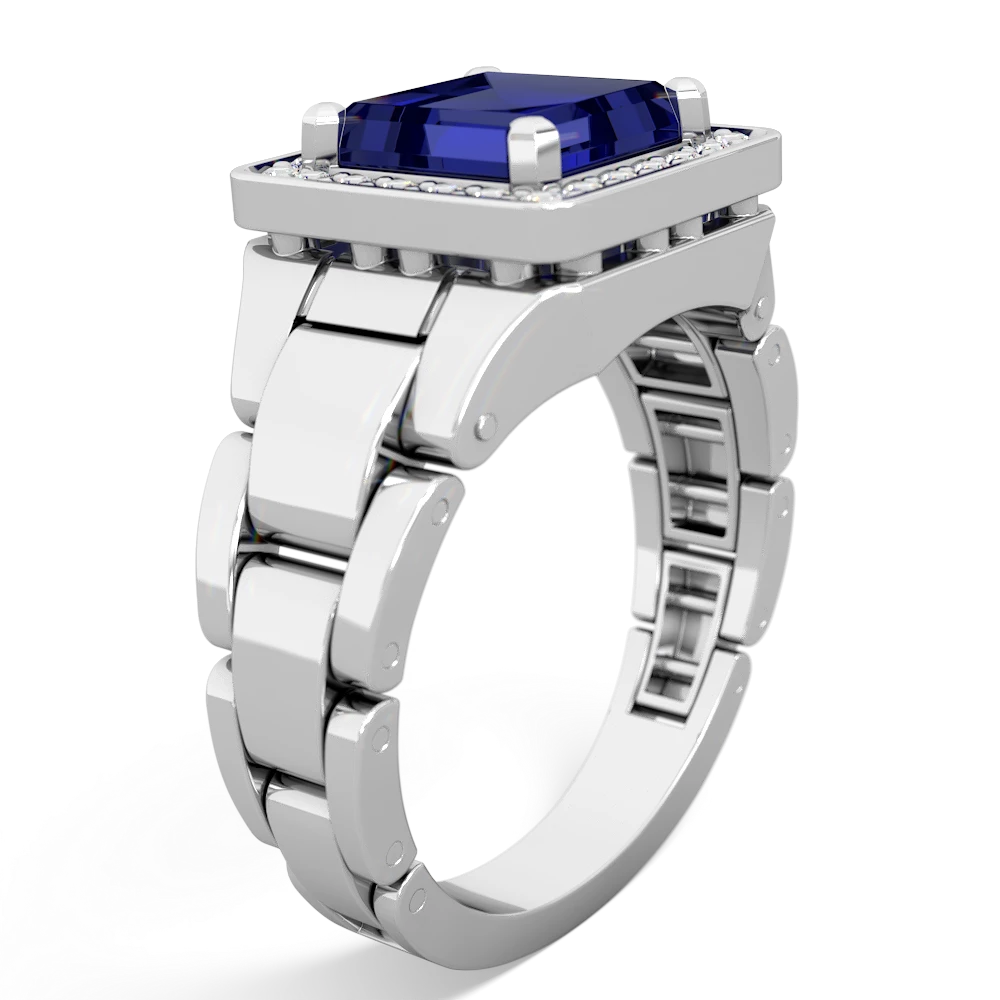 Lab Sapphire Men's Watch 14K White Gold ring R0510