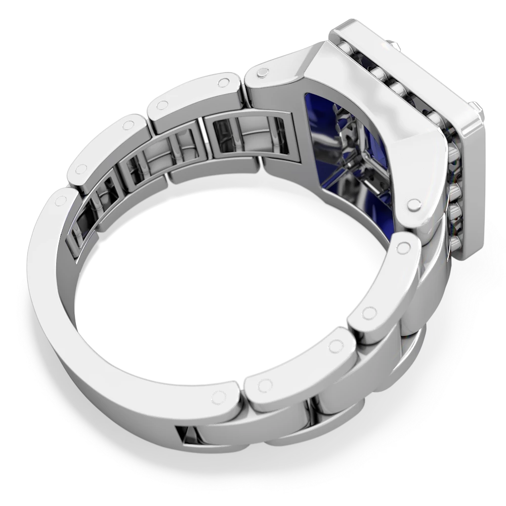 Lab Sapphire Men's Watch 14K White Gold ring R0510