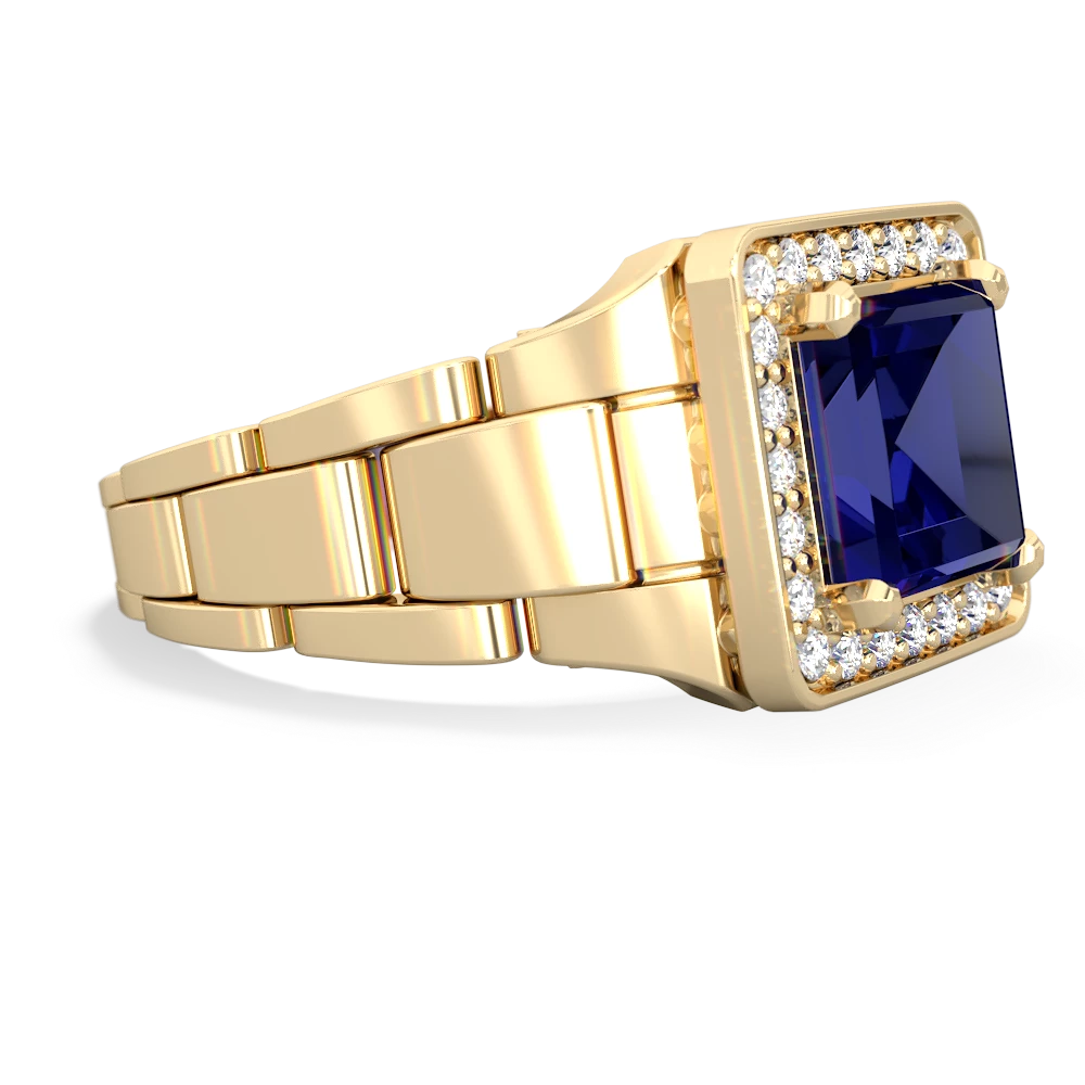 Lab Sapphire Men's Watch 14K Yellow Gold ring R0510