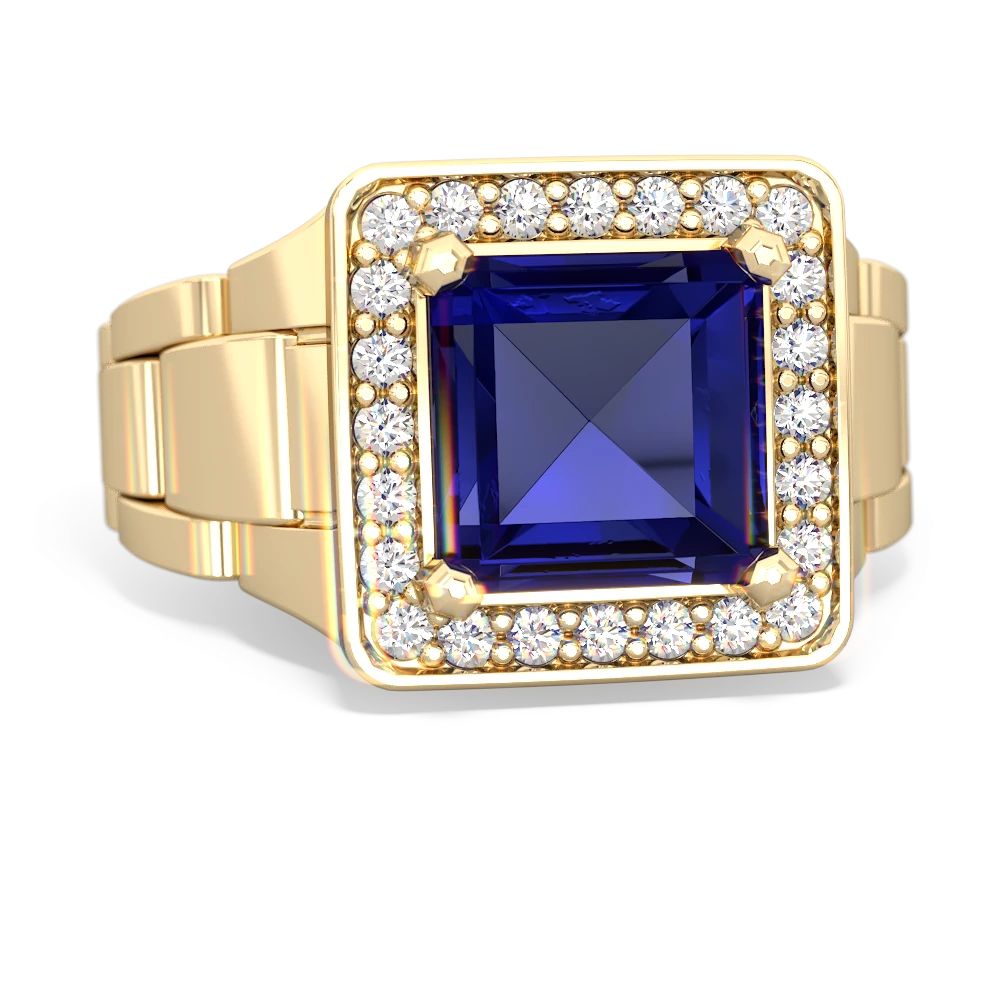 Lab Sapphire Men's Watch 14K Yellow Gold ring R0510