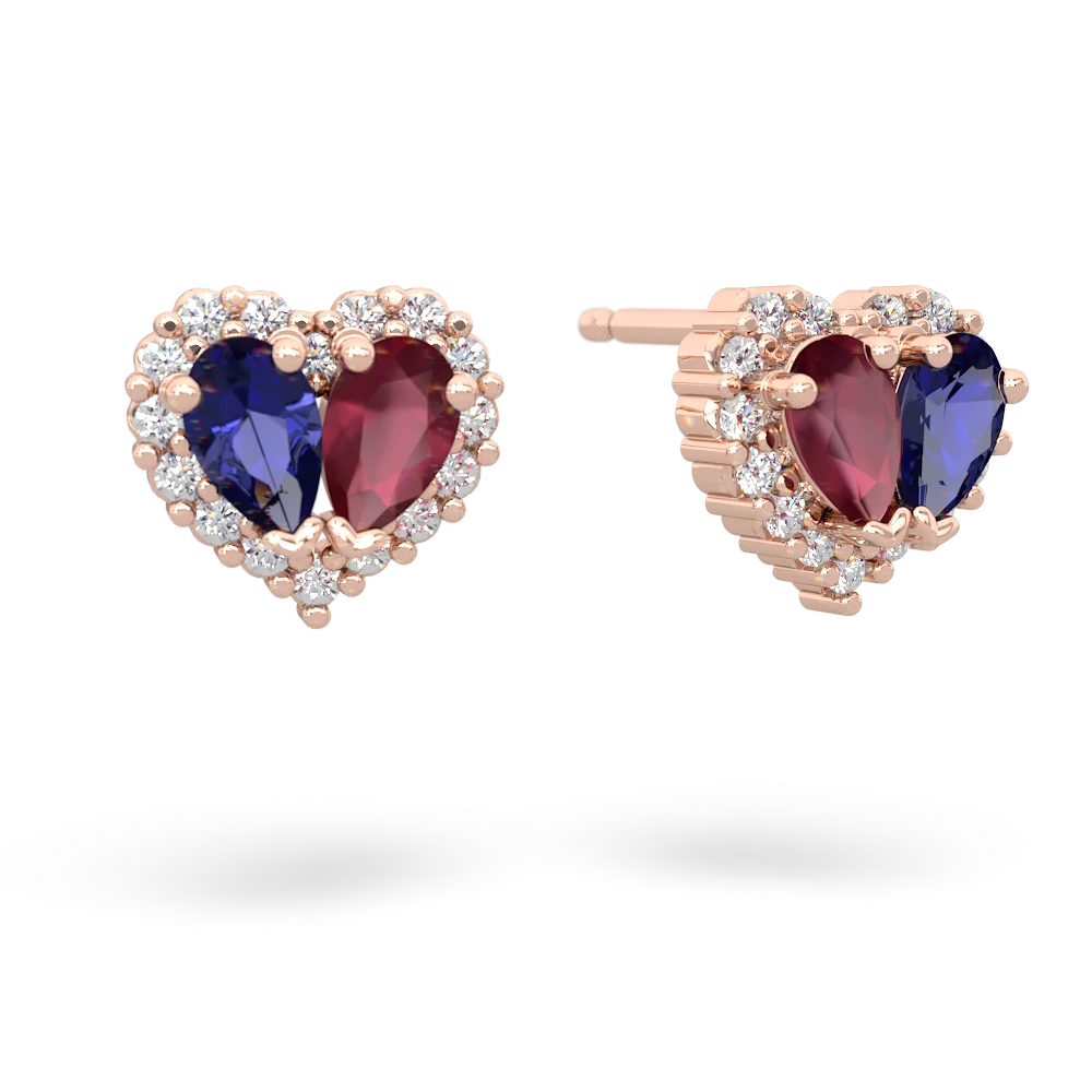 Lab Sapphire Halo 14K Rose Gold earrings E7008