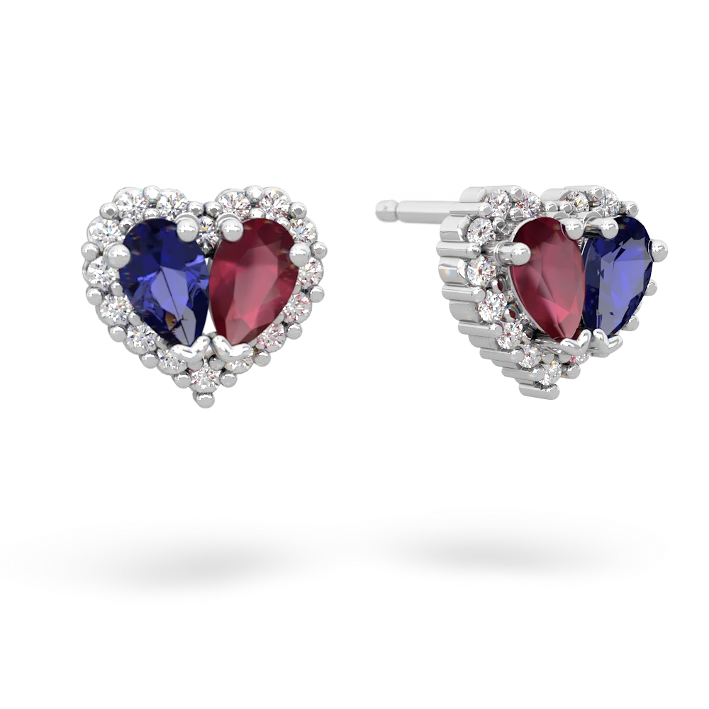 Lab Sapphire Halo 14K White Gold earrings E7008