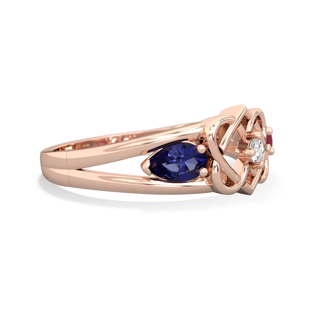 Lab Sapphire Hearts Intertwined 14K Rose Gold ring R5880