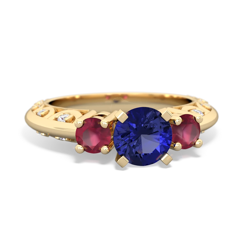 Lab Sapphire Art Deco Eternal Embrace Engagement 14K Yellow Gold ring C2003