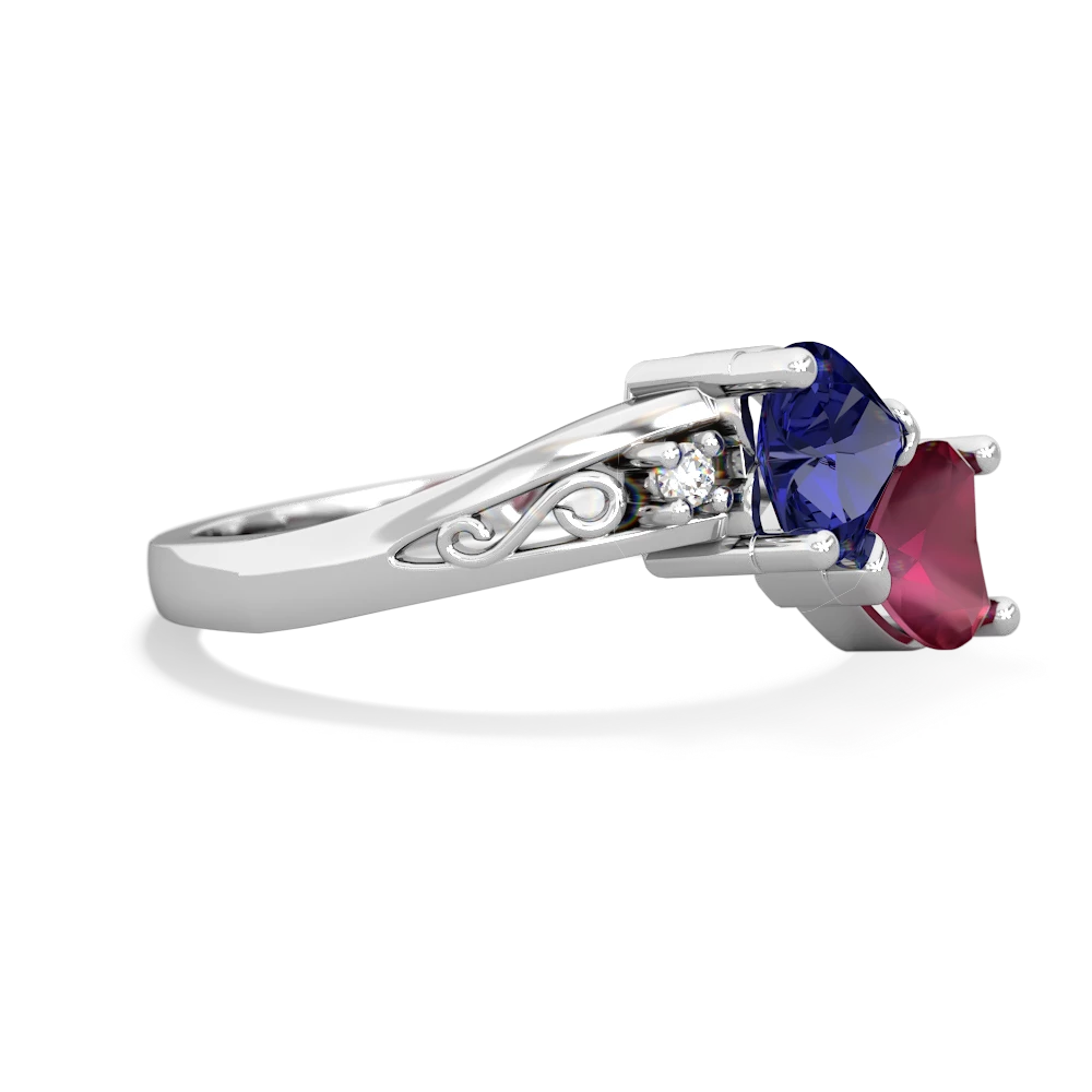 Lab Sapphire Snuggling Hearts 14K White Gold ring R2178