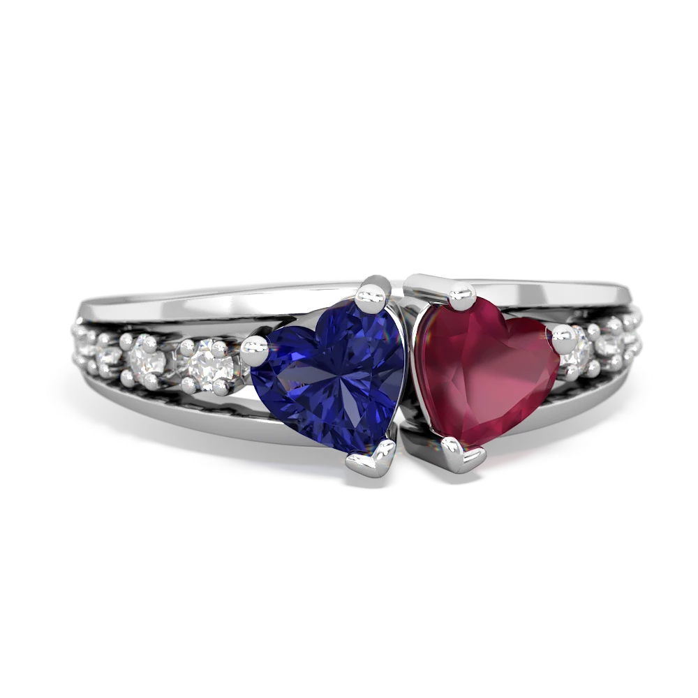 Lab Sapphire Heart To Heart 14K White Gold ring R3342