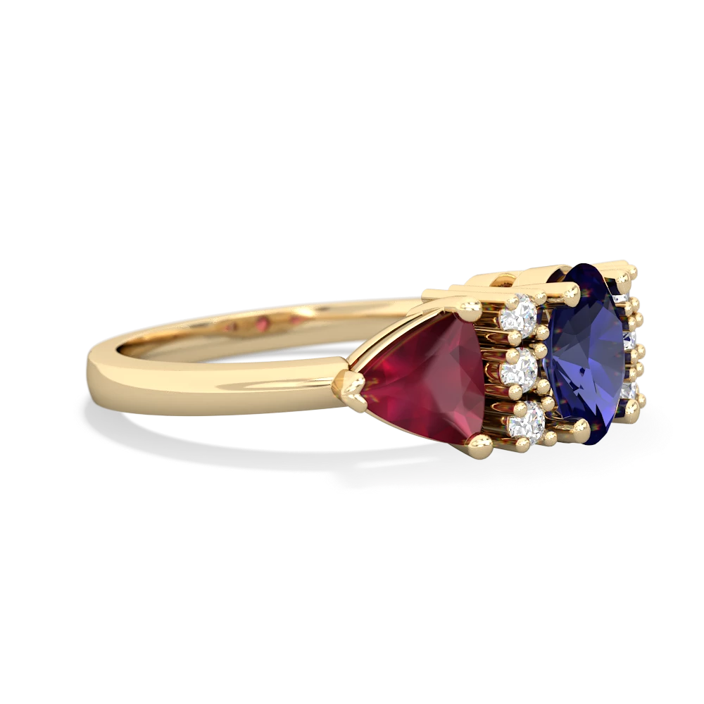 Lab Sapphire Antique Style Three Stone 14K Yellow Gold ring R2186