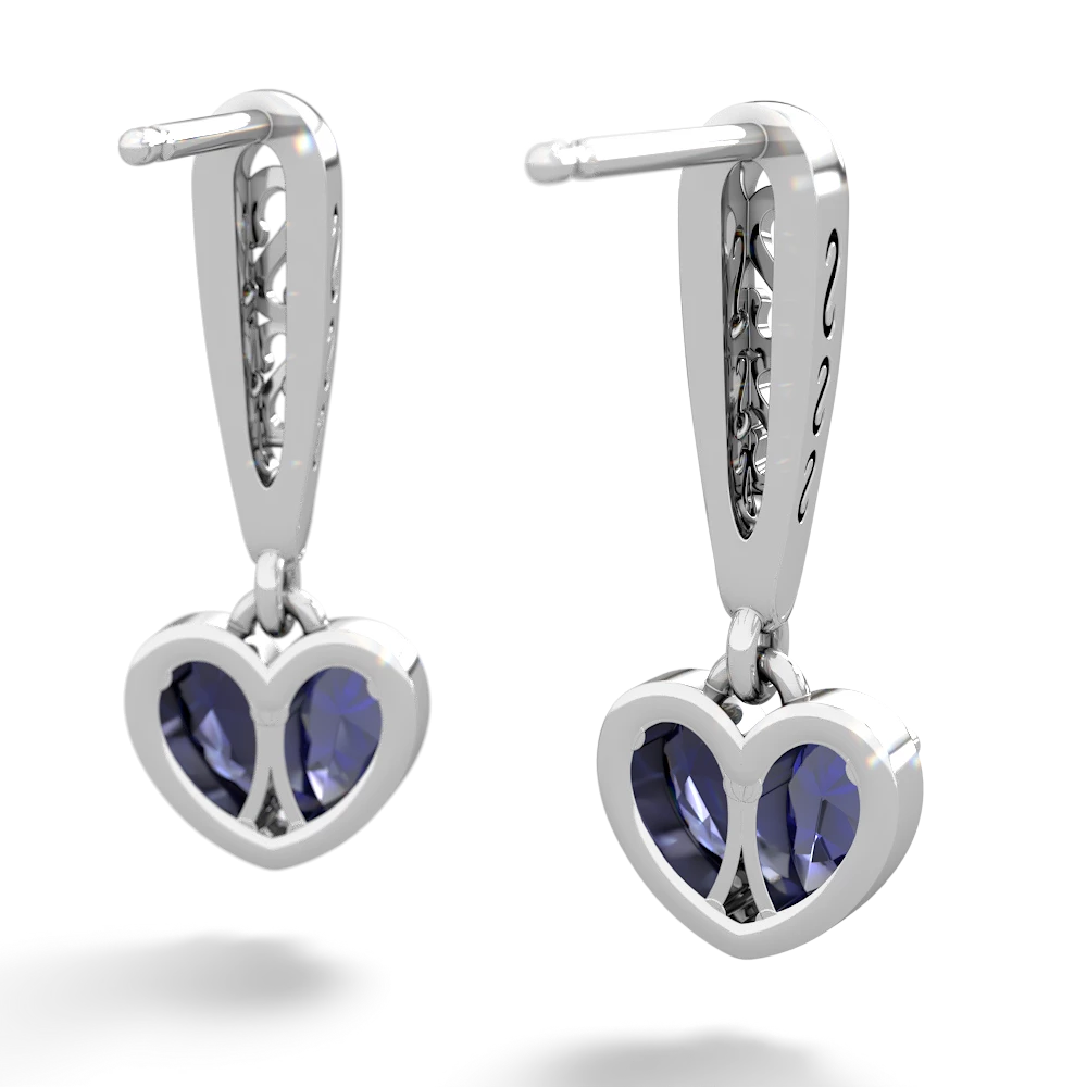 Lab Sapphire Filligree Heart 14K White Gold earrings E5070