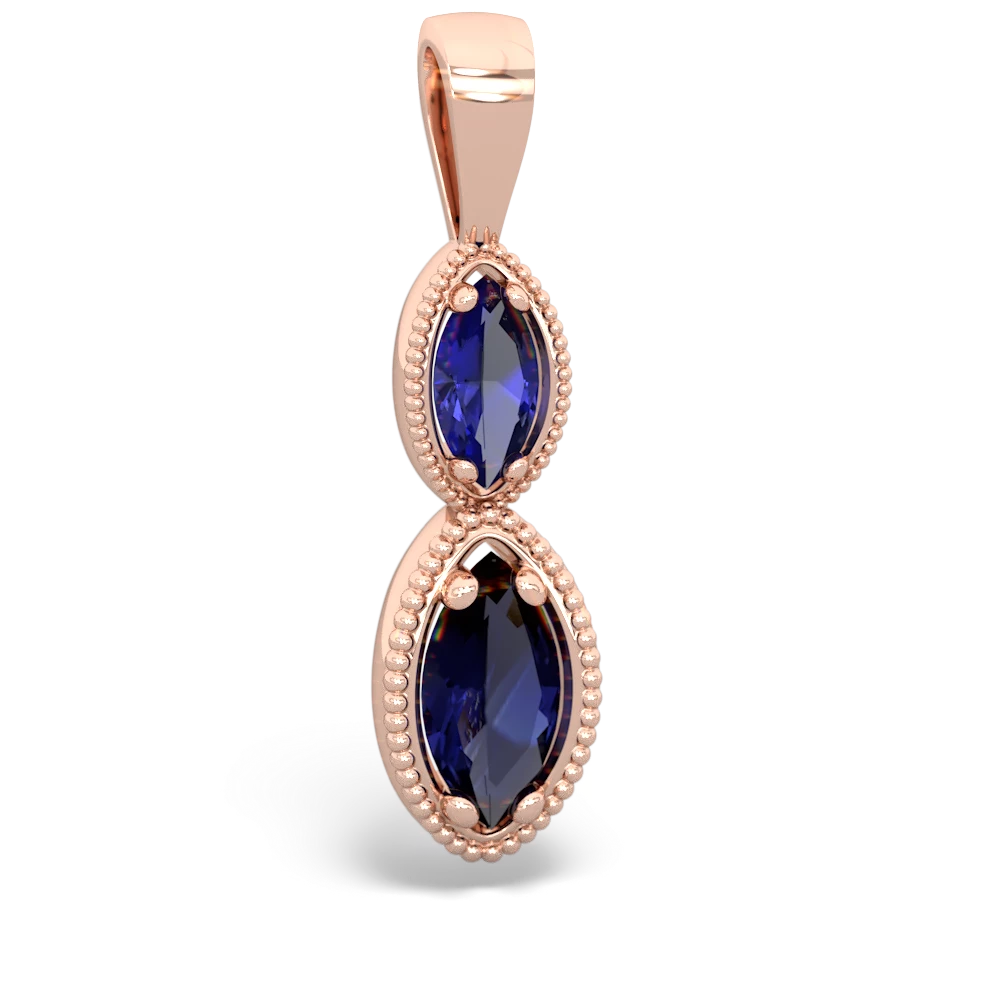 Lab Sapphire Antique-Style Halo 14K Rose Gold pendant P5700