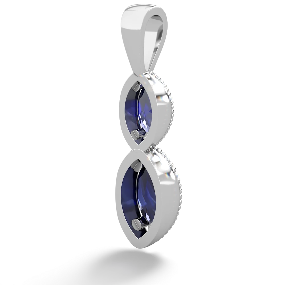 Lab Sapphire Antique-Style Halo 14K White Gold pendant P5700