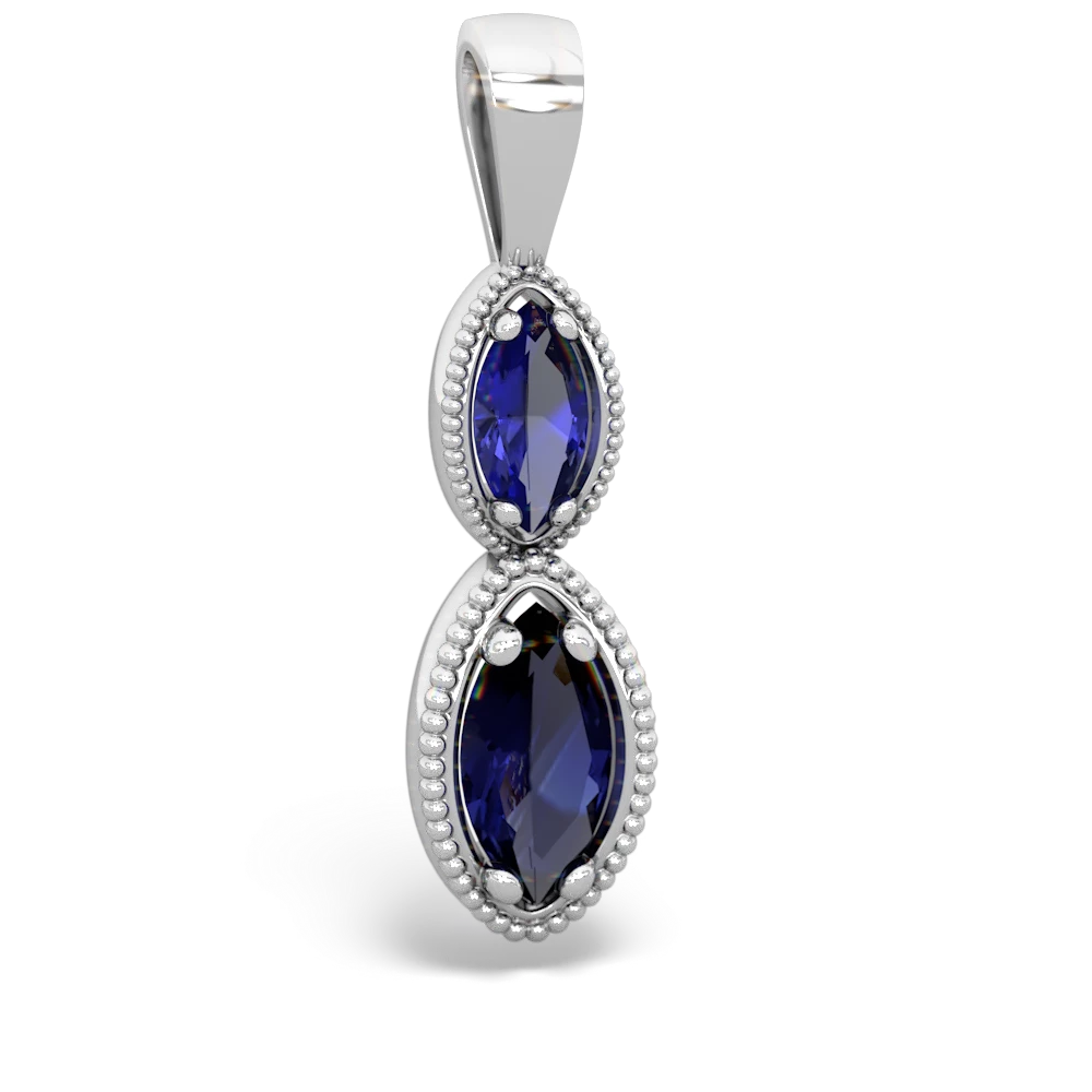 Lab Sapphire Antique-Style Halo 14K White Gold pendant P5700