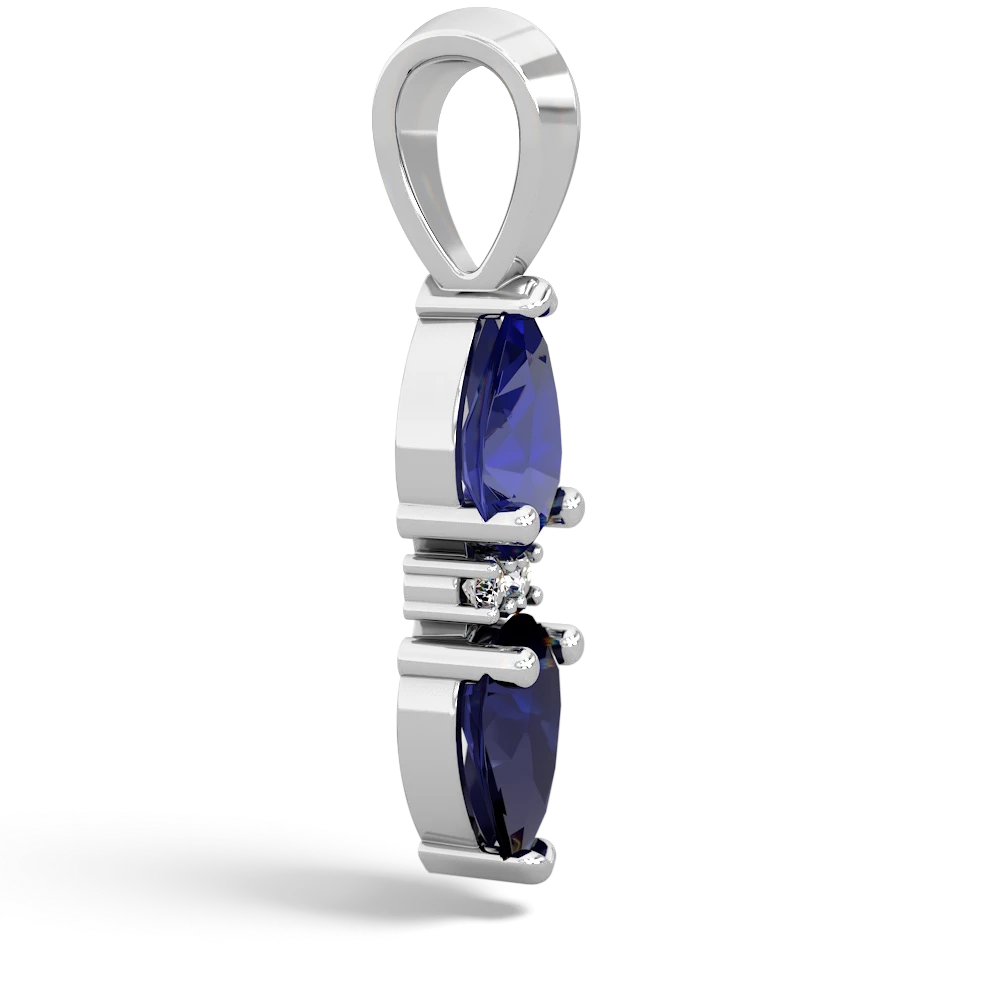 Lab Sapphire Bowtie Drop 14K White Gold pendant P0865