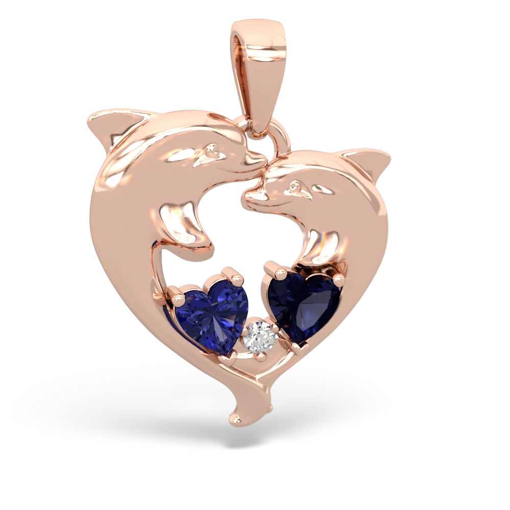 Lab Sapphire Dolphin Heart 14K Rose Gold pendant P5820