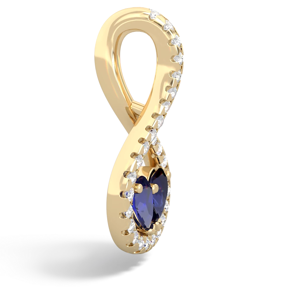 Lab Sapphire Pave Twist 'One Heart' 14K Yellow Gold pendant P5360