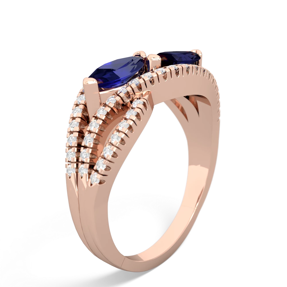 Lab Sapphire Diamond Rivers 14K Rose Gold ring R3070