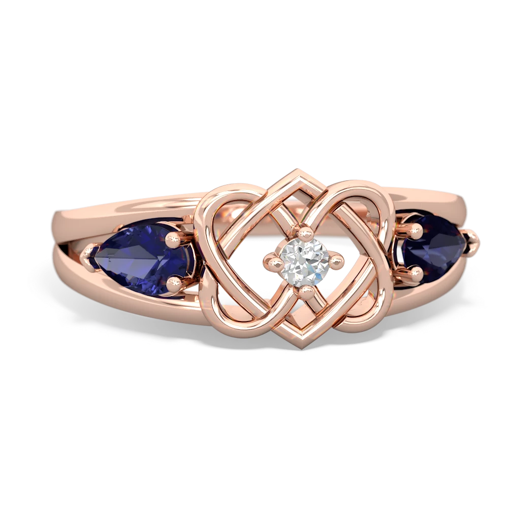 Lab Sapphire Hearts Intertwined 14K Rose Gold ring R5880