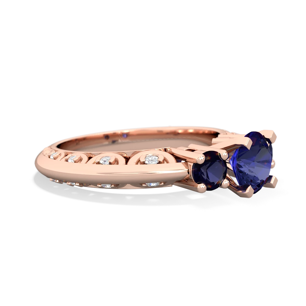 Lab Sapphire Art Deco Eternal Embrace Engagement 14K Rose Gold ring C2003