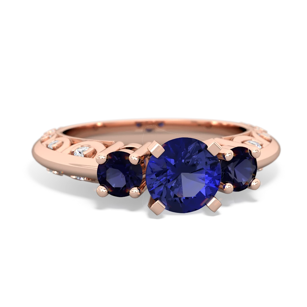 Lab Sapphire Art Deco Eternal Embrace Engagement 14K Rose Gold ring C2003