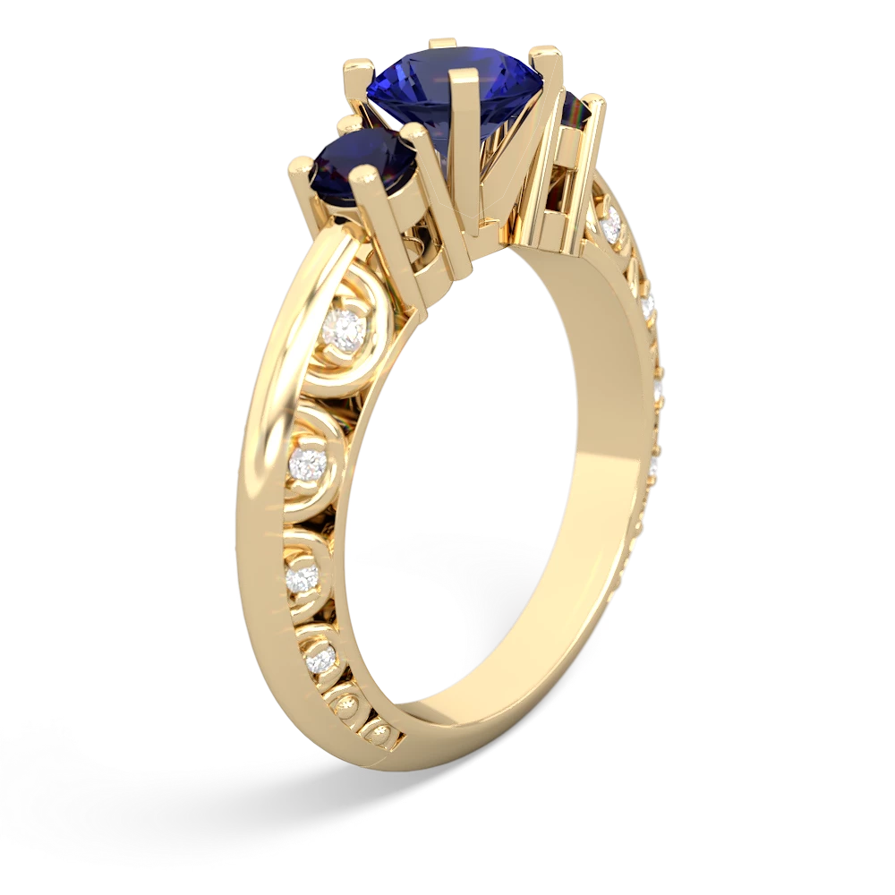 Lab Sapphire Art Deco Eternal Embrace Engagement 14K Yellow Gold ring C2003