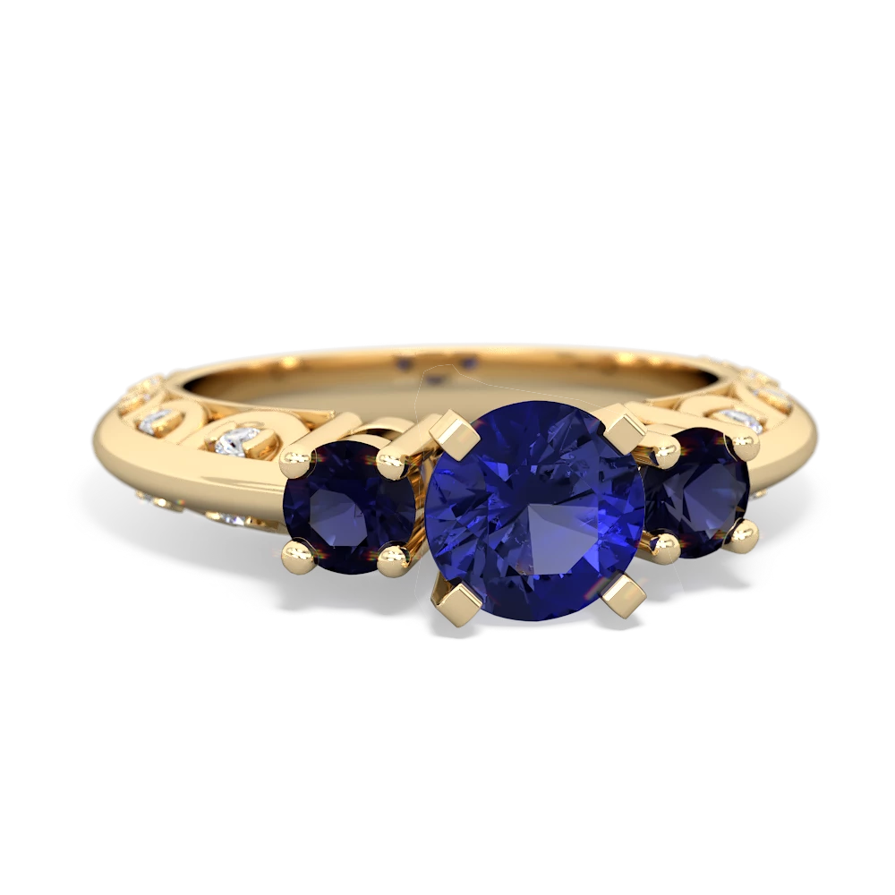 Lab Sapphire Art Deco Eternal Embrace Engagement 14K Yellow Gold ring C2003