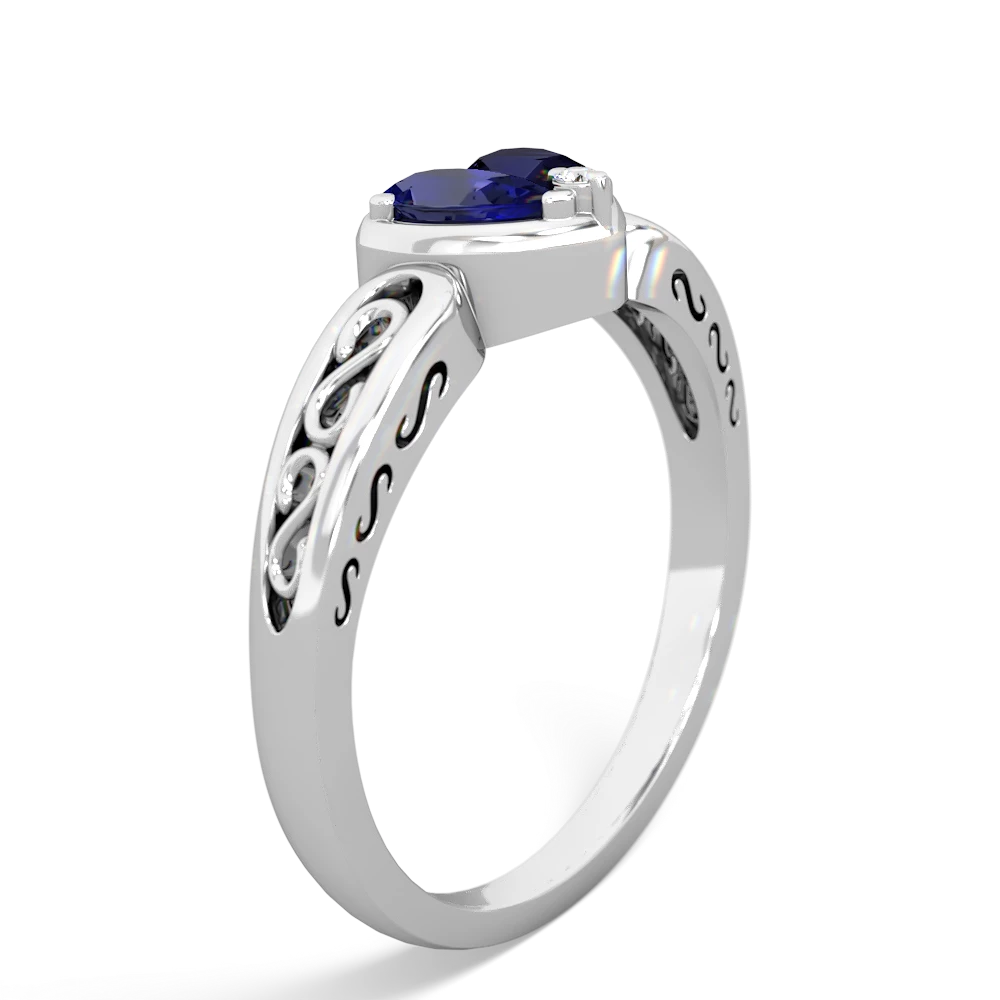 Lab Sapphire Filligree 'One Heart' 14K White Gold ring R5070