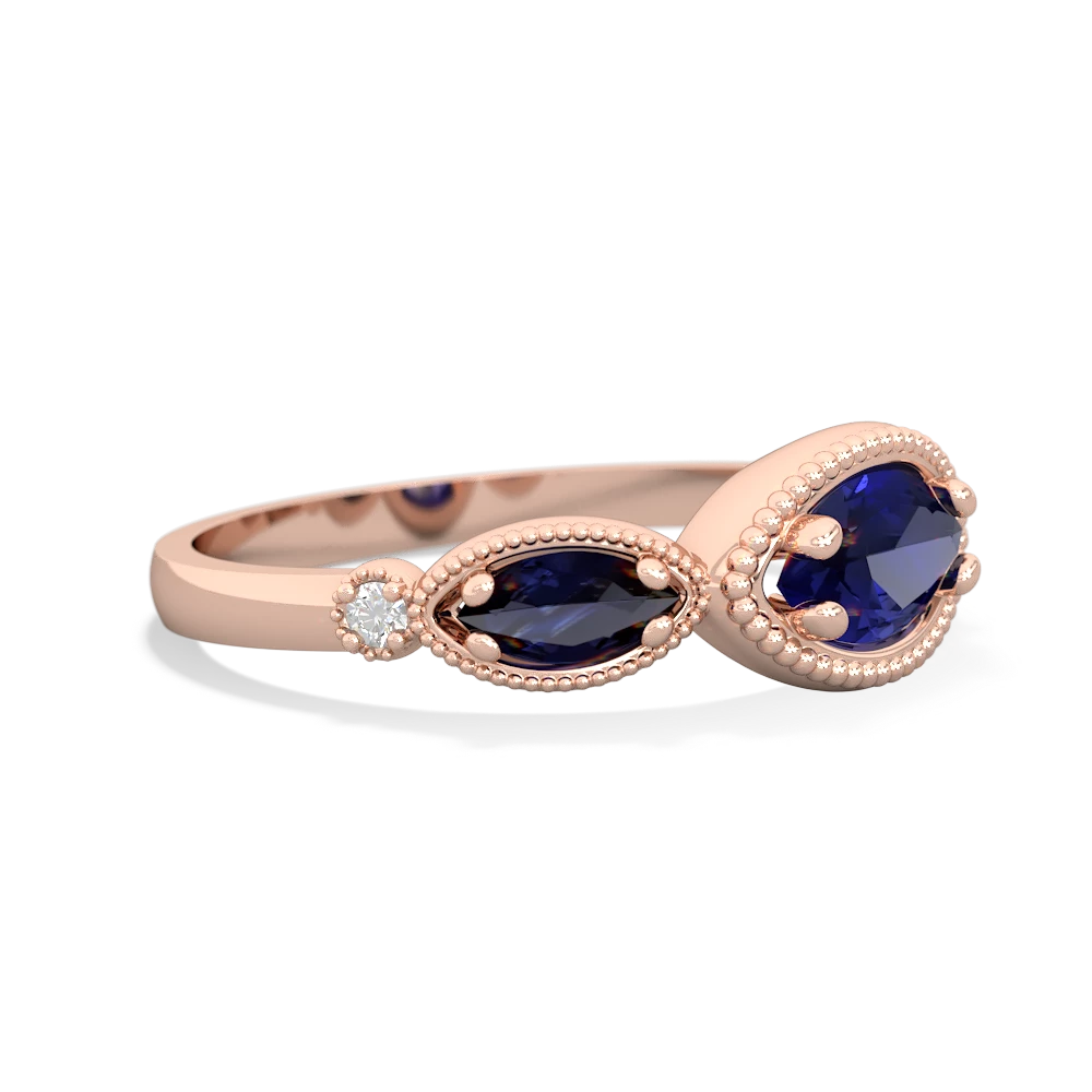 Lab Sapphire Milgrain Marquise 14K Rose Gold ring R5700