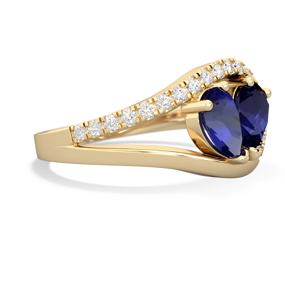 Lab Sapphire Nestled Heart Keepsake 14K Yellow Gold ring R5650