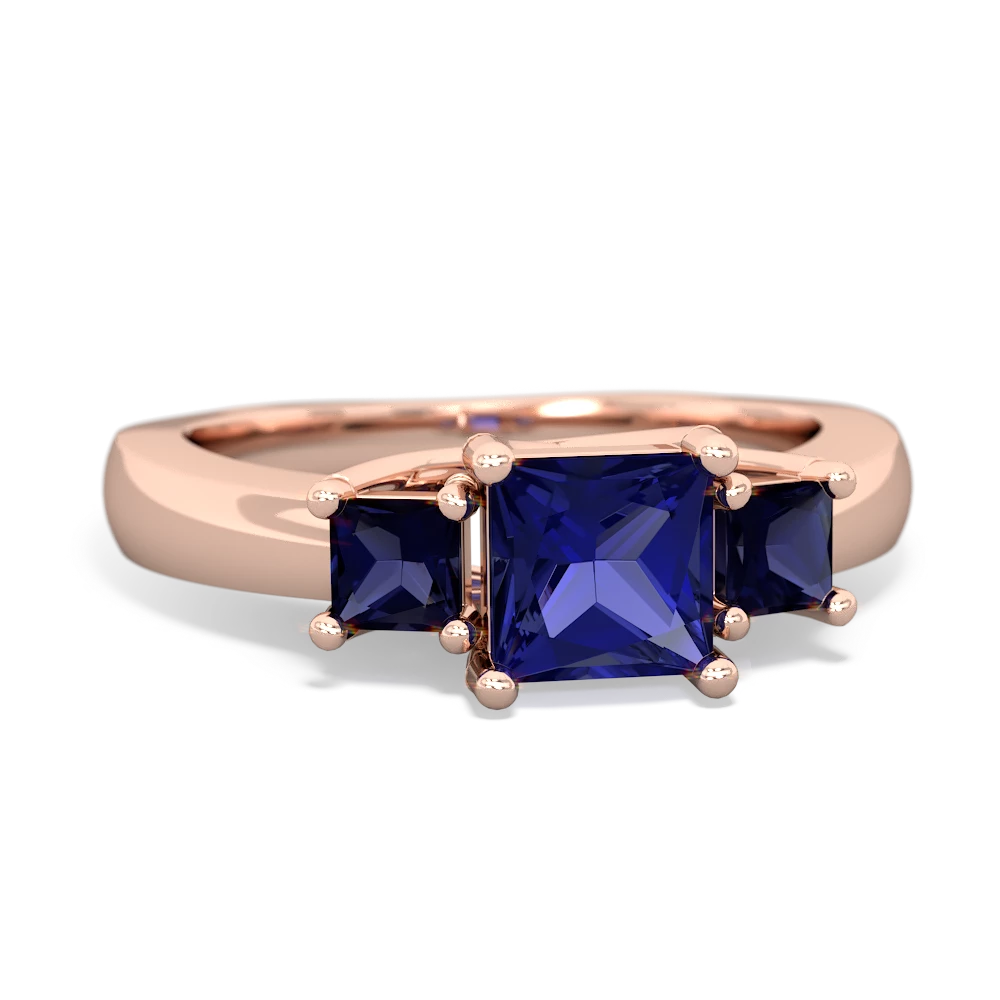 Lab Sapphire Three Stone Trellis 14K Rose Gold ring R4015