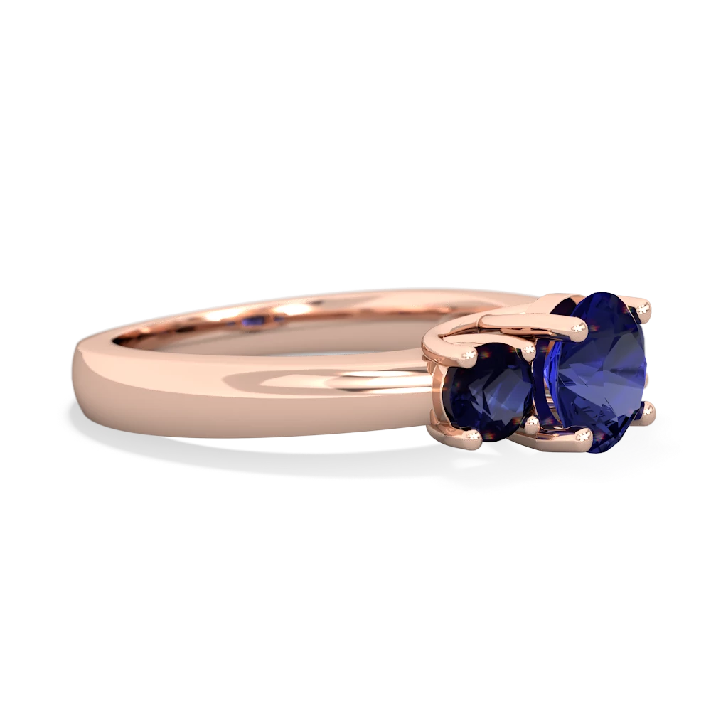 Lab Sapphire Three Stone Round Trellis 14K Rose Gold ring R4018