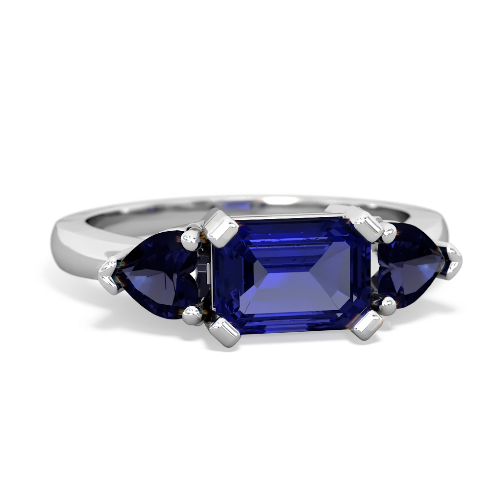 Lab Sapphire Three Stone 14K White Gold ring R5235