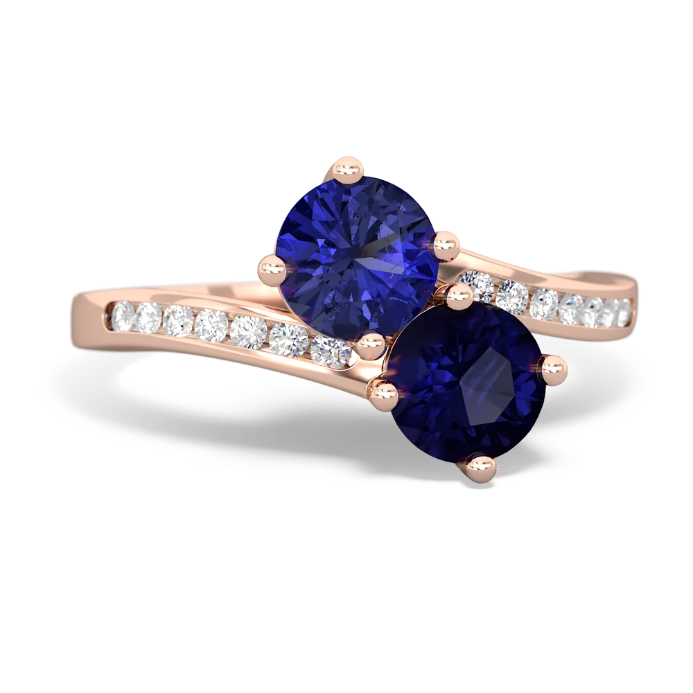 Lab Sapphire Channel Set Two Stone 14K Rose Gold ring R5303