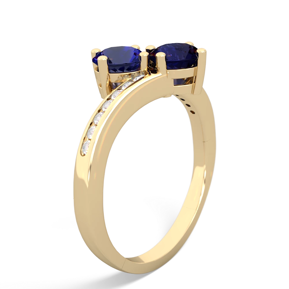 Lab Sapphire Channel Set Two Stone 14K Yellow Gold ring R5303