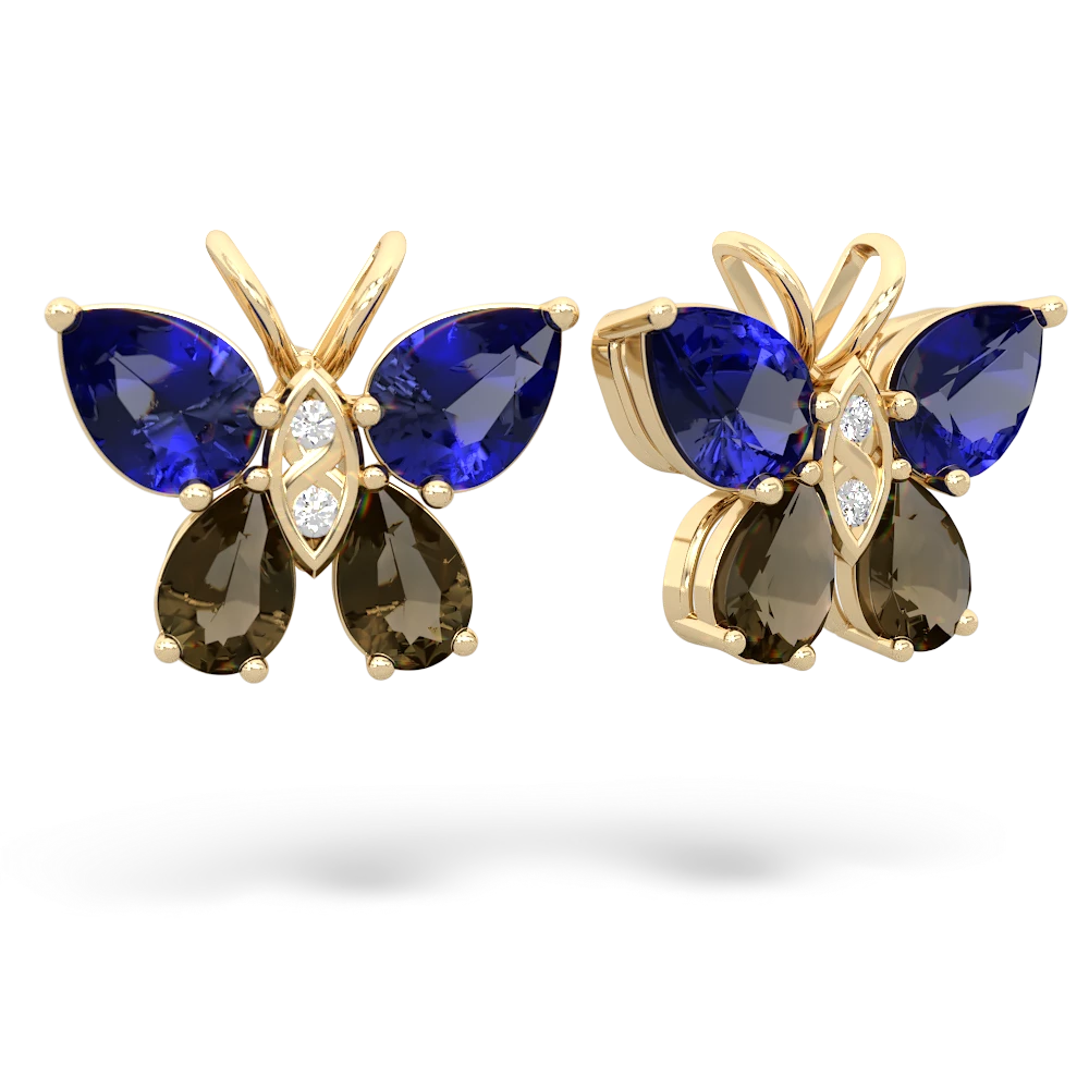 Lab Sapphire Butterfly 14K Yellow Gold earrings E2215