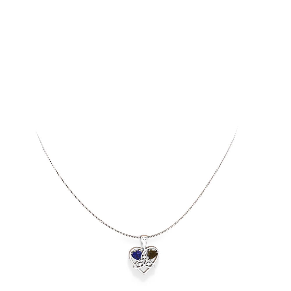 Lab Sapphire Celtic Trinity Heart 14K White Gold pendant P5331