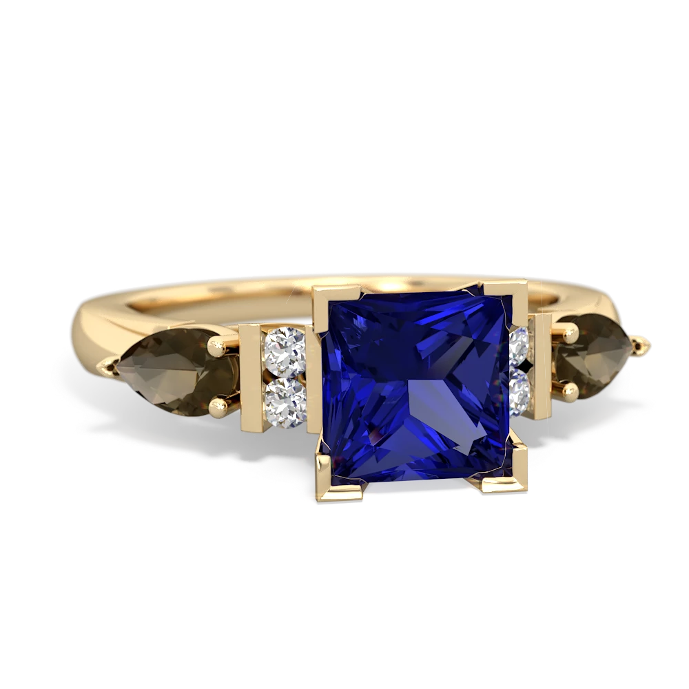 Lab Sapphire 6Mm Princess Eternal Embrace Engagement 14K Yellow Gold ring C2002